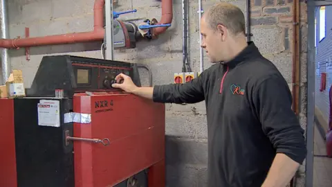 Matt Adams in the leisure centre boiler room