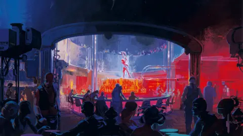 Syd Mead/Titan Books The Snake Pit nightclub in Blade Runner