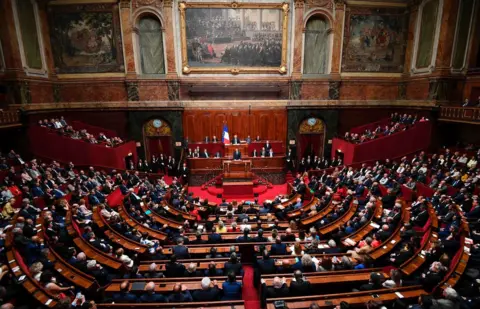 AFP/Getty Images French President Emmanuel Macron (C) speaks during a special congress gathering both houses of parliament (National Assembly and Senate) in the palace of Versailles, outside Paris, on July 3, 2017.