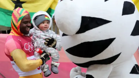 EPA Ghana"s skeleton slider Akwasi Frimpong exits after his race in the Men"s Skeleton competition at the Olympic Sliding Centre during the PyeongChang 2018 Olympic Games, South Korea, 16 February 2018
