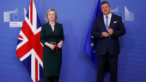 AFP British Foreign Secretary Liz Truss and the European Commissioner in charge of Brexit negotiations Maroš Šefčovič