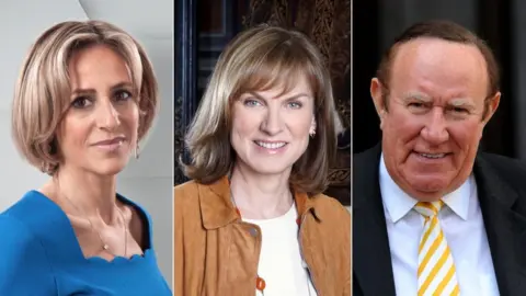 BBC/PA Emily Maitlis (l) will chair a debate, Fiona Bruce will host a special Question Time and Andrew Neil will interview the final two candidates