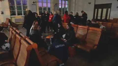 Evacuees arrive by train in central Ukraine