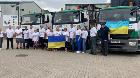 Three lorries about to leave Chichester for Ukraine