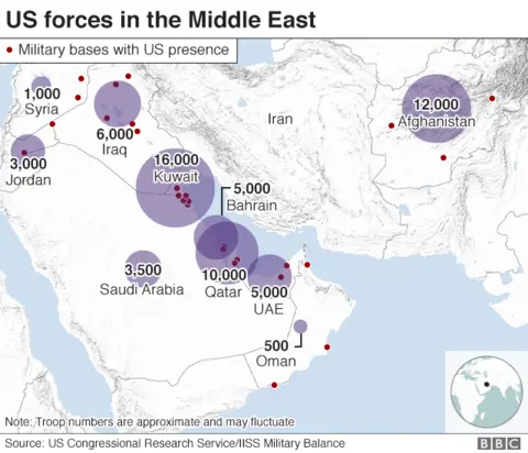 Map showing US forces in the Middle East