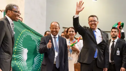 Getty Images Tedros Adhanom Ghebreyesus celebrating