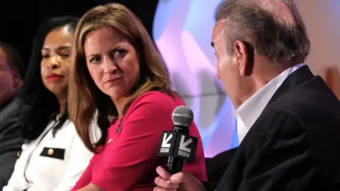 Getty Images Jocelyn Benson at a panel in SXSW