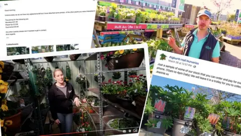 BBC A composite image shows two video tours and two written posts / emails about gardening