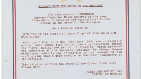 British Normandy Memorial Croix de Guerre Silver Star citation