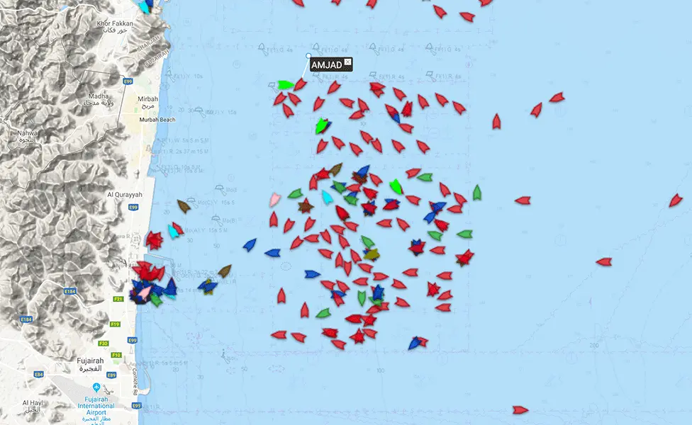 BigOceanData Ships anchored off Fujairah