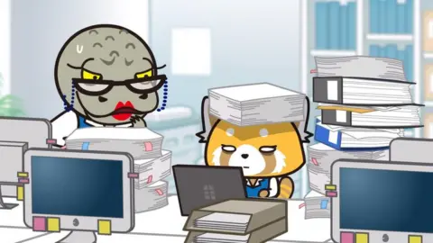 Netflix Retsuko tells her colleague Kabae that she is often snowed under mountains of work