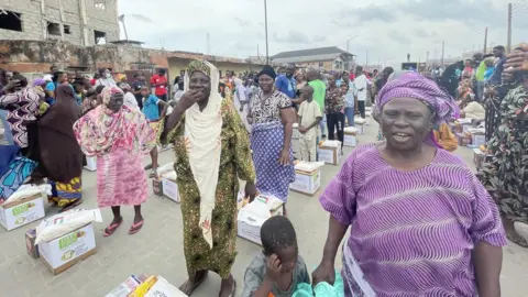 Crowds of people walking through Lagos