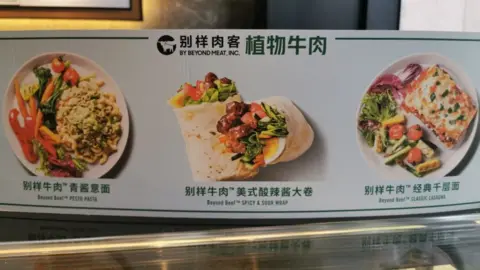 Getty Images Plant-based meat dishes are seen offered at a Starbucks store on April 22, 2020 in Shanghai, China.