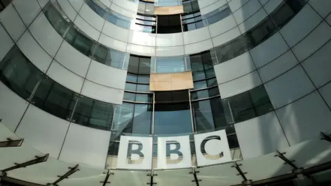 PA Media BBC logo outside New Broadcasting House in London