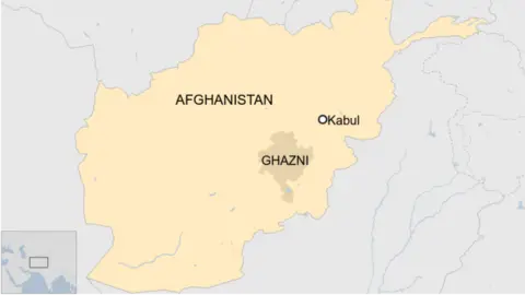 Map showing location of Kabul and Ghazni province