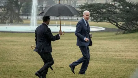 Getty Images President Biden departs the White House for his physical on Thursday morning