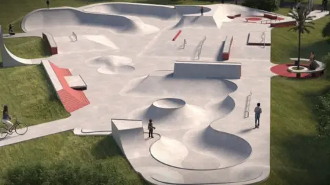 Maverick Industries CGI showing plans for the concrete skatepark
