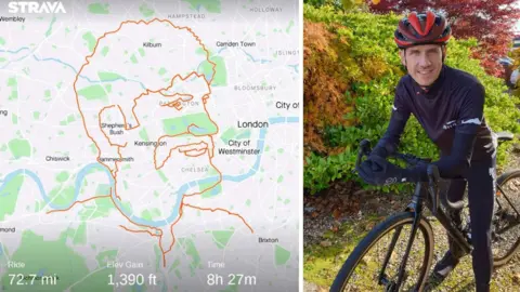 Strava/Anthony Hoyte Map with head on it