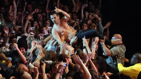 Mike Skinner gets amongst it with The Streets fans at the BBC Electric Proms in 2008