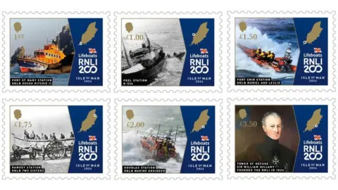 IOM Post Office Set of six stamps celebrating the RNLI's 200th anniversary