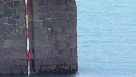 Paint on the harbour wall