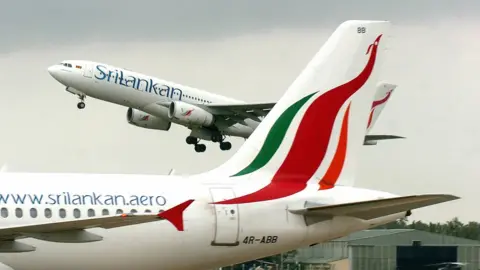 Getty Images A Sri Lankan airlines Airbus takes off from the Bandaranaike International Airport, 03 May 2007