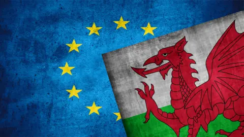 BBC Wales and EU flags