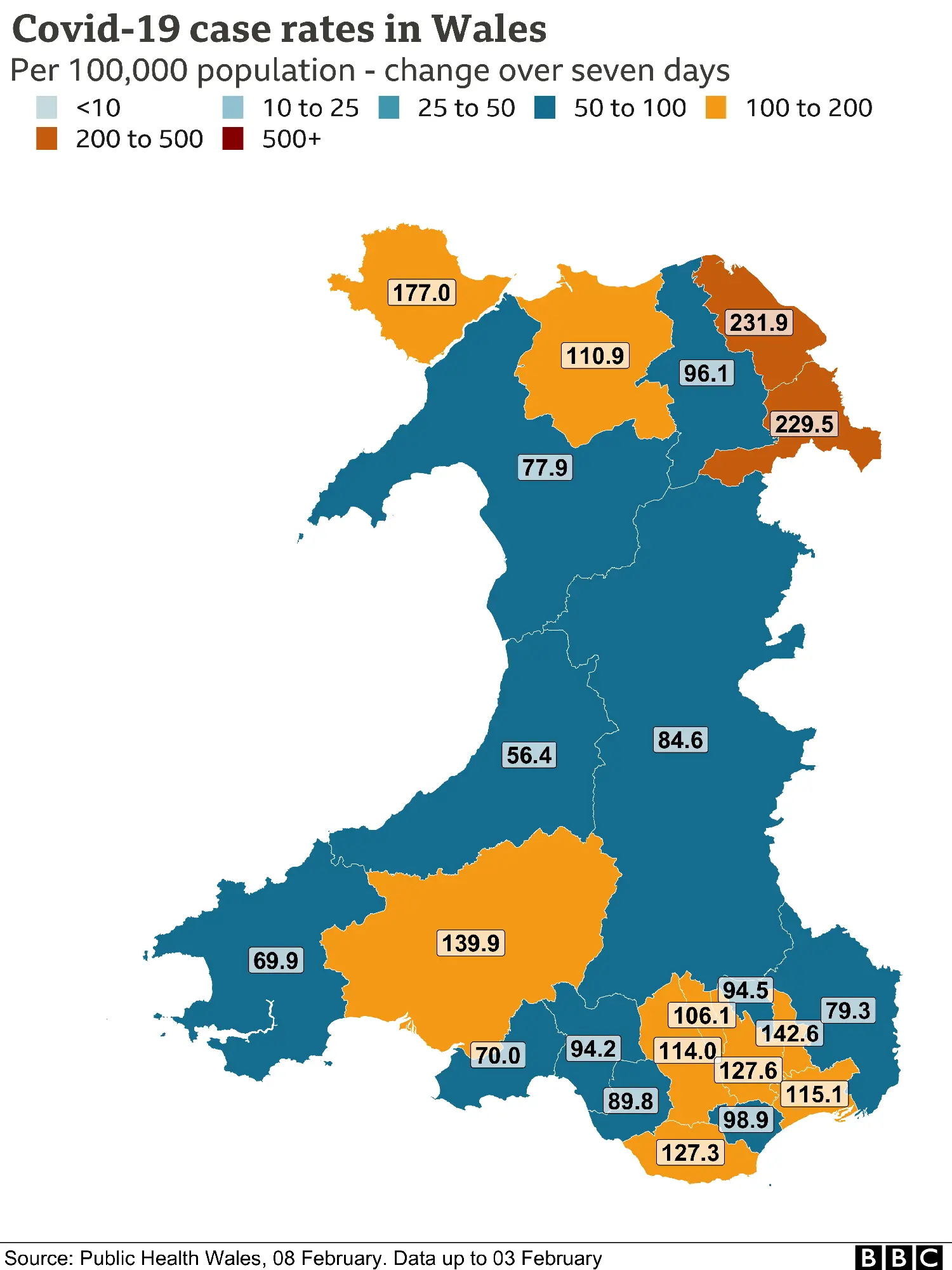 Case rate map of Wales