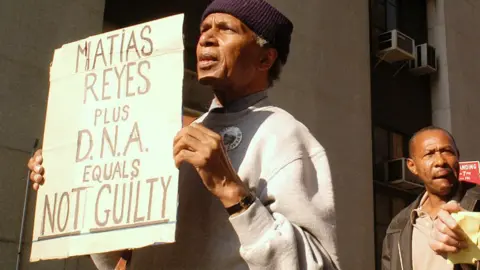 Getty Images Protestors outside Manhattan's Criminal Court in New York City in 2002