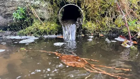 BBC Picture showing water flowing from a pipe into a river