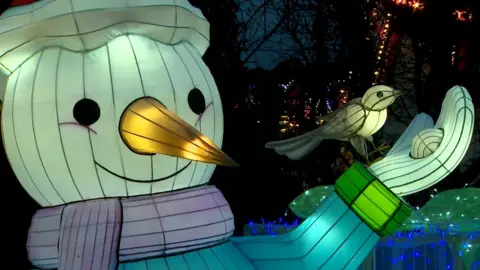 Illuminated snowman at Thetford