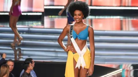 AFP Davina Bennett, Miss Jamaica, competes in the Miss Universe pageant on November 26, 2017 in Las Vegas
