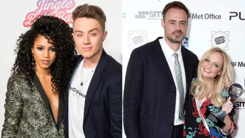 Getty Images Vick Hope with Roman Kemp and Jamie Theakston with Emma Bunton