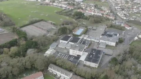 BBC Aerial view of La Mare de Carteret schools