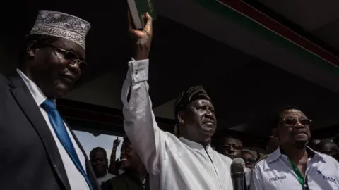 Getty Images Raila Odinga taking oath