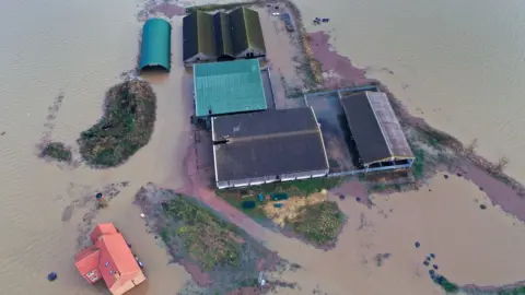 Getty Images A flooded farm in Bardney, Lincolnshire