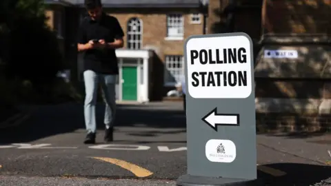 EPA-EFE/REX/Shutterstock Polling station sign in Uxbridge