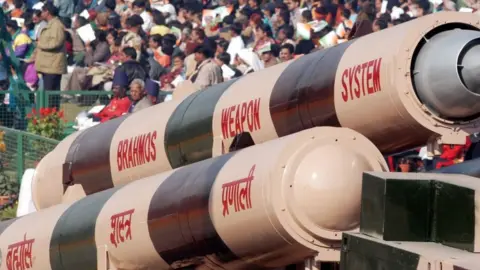 Getty Images Brahmos missile on display during the Republic Day Parade at Rajpath , on January 26, 2007 in New Delhi, India.