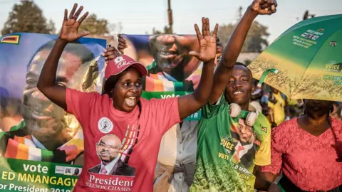 AFP Rival party supporters in Harare, Zimbabwe