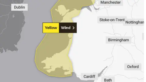 Met Office The weather warning in place in Wales on Wednesday