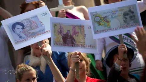 Getty Images Protest over women on banknotes