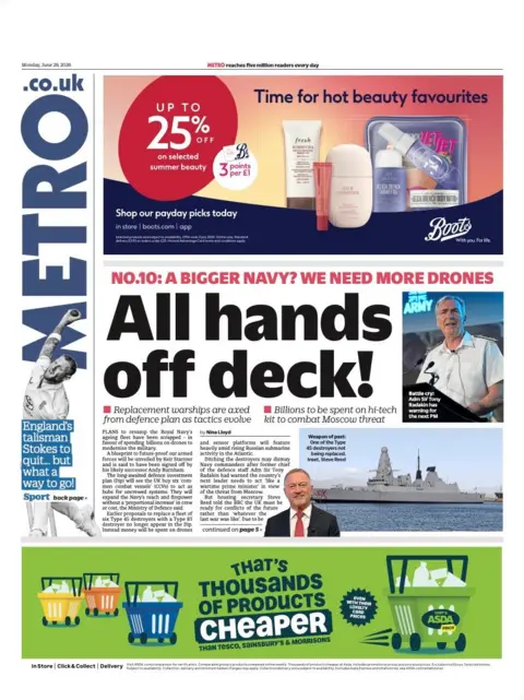 "All hands off deck!" reads the headline on the front page of the Metro.