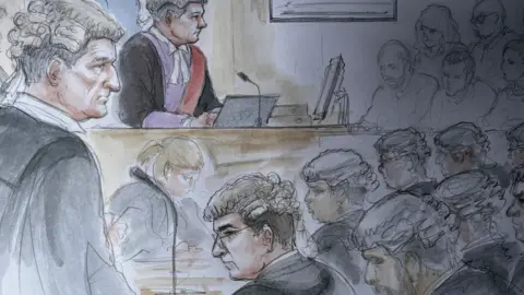 Helen Tipper Court sketch of Collingwood Thompson opening the case
