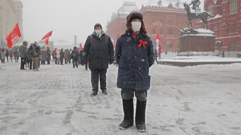 EPA Russian Communist party supporters on the Red Square, Moscow. Photo: 21 January 2022