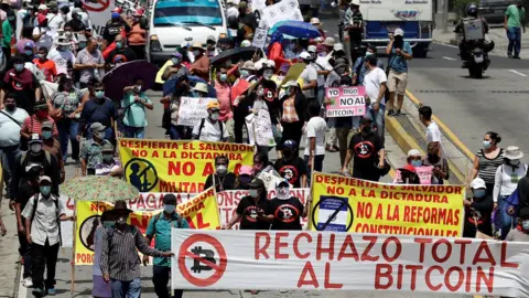 EPA Protestors with signs in San Salvador