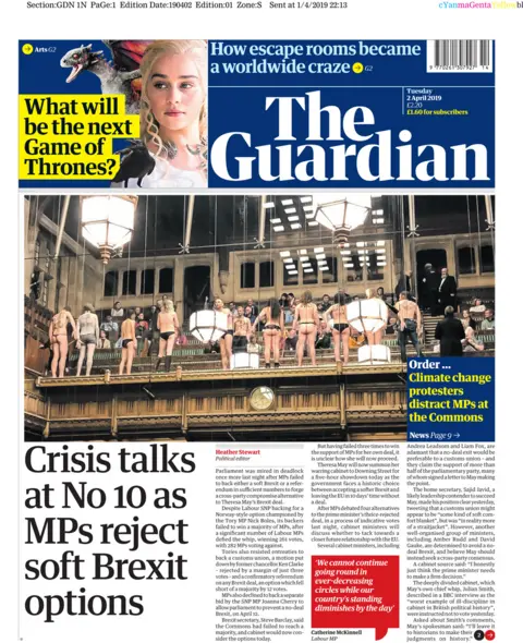 Tuesday's Guardian front page