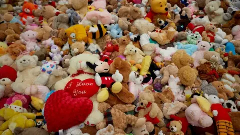 Manchester City Council Soft toys left in tribute to Manchester Attack victims