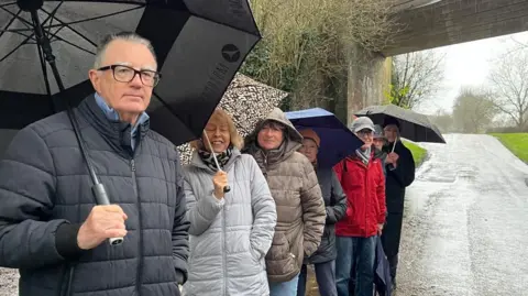 A group of Radcliffe-on-Trent residents stood near the closed 'greenway'.