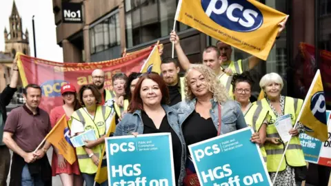 PCS/Julian Brown MPs Paula Barker and Kim Johnson on the PCS picket line