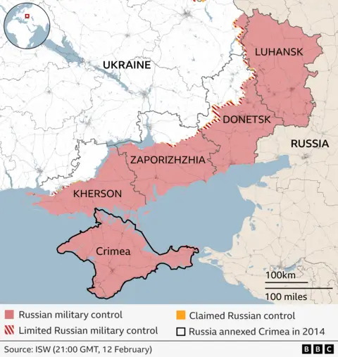 A map showing the current status of war in Ukraine 